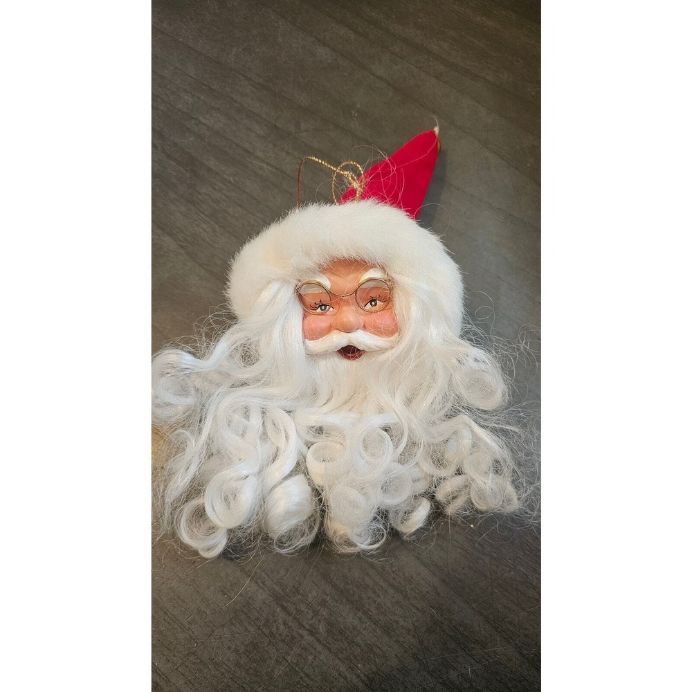 Vintage Christmas 5" Bearded Santa Head Ornament Plastic